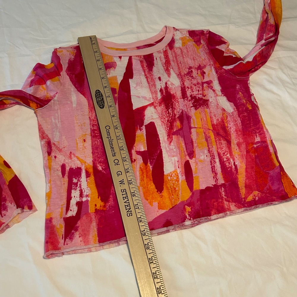 Maeve Anthropologie T-Shirt Abstract‎ Print Long Sleeve XS Women's Pink Orange - Picture 7 of 10
